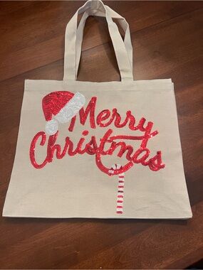 Hobby Lobby Merry Christmas Sequin Canvas Tote - Red & White